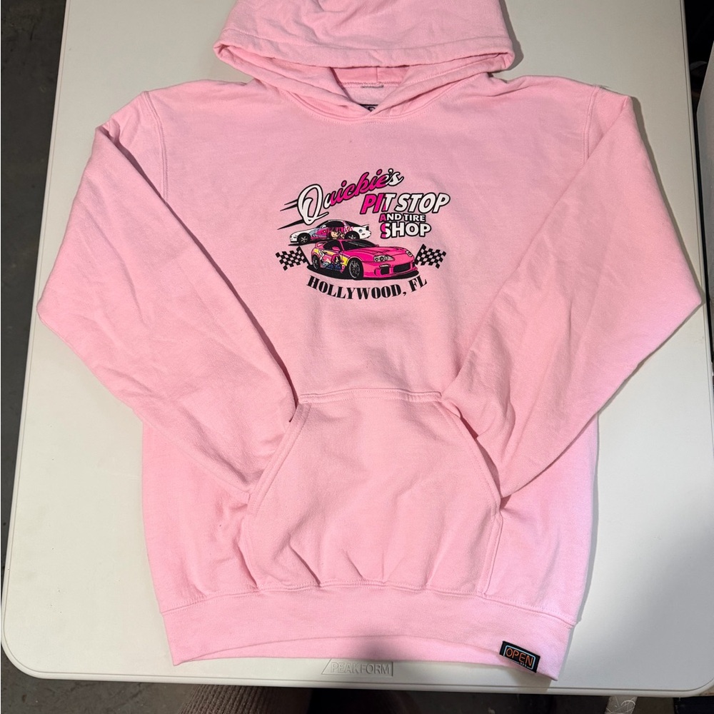 Quickie's Pit Stop Pink Hoodie Sweatshirt